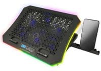 Підставка для ноутбука до 17" Esperanza "Galerne", Black, 3x11 см / 3x7 см вентилятори (17-20 dB, 1000-1300 / 1800-2100 rpm), 10 режимів RGB підсвічування, РК екран, тримач для телефону, 2x мм (EGC109)