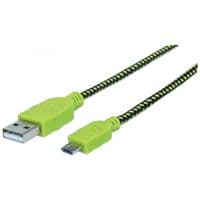 Кабель USB AM-micro BM, 1.0 м, обплетення (чорно/зелений) Manhattan