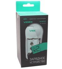 Зарядний пристрій Videx VCH-N201, White, 2xAA/AAA Ni-MH/Ni-Cd, 1x"Крона", LED індикація, 2 незалежні канали (можливість заряджати акумулятори як парами так і по одному)