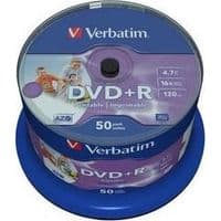 Диск DVD+R Verbatim 4.7Gb 16X CakeBox 50штWidePrintable (43512)