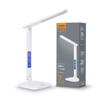 Лампа настільна LED Videx TF05W, White, 7 Вт, 3000K/4100K/5500K, 300 лм, сенсорне керування, LCD дисплей показує час, будильник, календар, термометр (VL-TF05W)