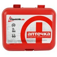 Автомобільна аптечка Poputchik універсальна згідно з ТУ футляр пластиковий червоний 165х135х6 (02-022-П)