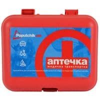 Автомобильная аптечка Poputchik согласно ТУ футляр пластиковый красный 165х135х65 (02-003-П)