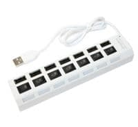 Концентратор USB 2.0, 7 ports, White, 480 Mbps, вимикач для кожного порту, Blister (YT-H7SHS-W)