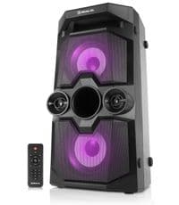 Колонка портативна 2.0 REAL-EL X-771 Black, 2 x 25 Вт, пластиковий корпус, Bluetooth, MicroSD/USB, живлення від акумулятора, 8000мА*рік, керування зверху