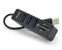 Концентратор USB 2.0 VEGGIEG V-C303, USB2.0 5in1 card reader （SD+TF+3*USB), Black,Blister-Box