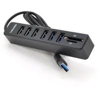 Концентратор USB 2.0 VEGGIEG V-C306, USB2.0 8in1 card reader （SD+TF+6*USB), Black,Blister-Box