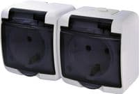 Розетка 2-на з/к Schuko RHE-2sd (біла/прозора кришка, IP54)