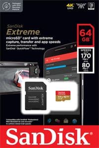 Карта памяти SanDisk microSD 64GB C10 UHS-I U3 R170/W80MB/s Extreme V30+SD