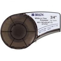 Лента для принтера этикеток Brady полиэстер, 19.05mm/6.4m. белый на прозрачном (M21-750-430-WT-CL)