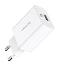 Мережевий зарядний пристрій Borofone BA21A, White, 1USB, QC3.0, 5V/3A (BA21A)