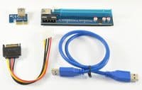 Райзер PCI-EX, x1=>x16, 4-pin MOLEX, SATA=>4Pin, USB 3.0 AM-AM 0,6 м (синий), конденсаторы PS 100 (VER 1.0)