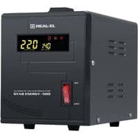 Стабілізатор REAL-EL STAB ENERGY-500 Black, 1000VA, 400W, вхідна напруга 220V+/-20%, 1 розетка (Schuko), LED індикація