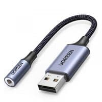 Звуковая карта USB AUX jack, TRRS(Mic+Ear) KT0210 25 СМ Ugreen Черная CM477