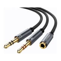 Кабель AUX 3.5мм TRRS - TRSx2 M/M 20 см UGREEN Aluminum Case AV140 Белый