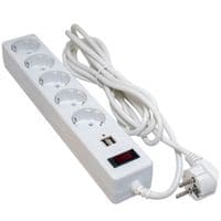Фильтр сетевой 5 м, Patron, White, 5 розеток, 10А, до 2.2 кВт, 2xUSB (2.1A), выключатель, заземление (SP-55-USB)