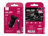 Автомобільний зарядний пристрій SkyDolphin SZ09T (2USB, 3.4A) Black (AZP-000110) + кабель Type-C