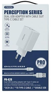 Зарядное устройство Proda PD-A28i 2хUSB 2.4A + USB Ligthtning 1.0m (PD-A28i-WH)