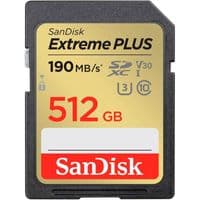 SanDisk Extreme PLUS 512GB SDXC Memory Card + 2 years RescuePRO Deluxe up to 190MB/s & 130MB/s Read/Write speeds, UHS-I, Class 10, U3, V30, EAN: 619659199036