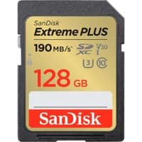 SanDisk Extreme PLUS 128GB SDXC Memory Card + 2 years RescuePRO Deluxe up to 190MB/s & 90MB/s Read/Write speeds, UHS-I, Class 10, U3, V30, EAN: 619659189389