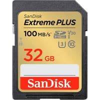 SanDisk Extreme PLUS 32GB SDHC Memory Card + 2 years RescuePRO Deluxe up to 100MB/s & 60MB/s Read/Write speeds, UHS-I, Class 10, U3, V30, EAN: 619659189433