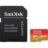 SanDisk Extreme microSDXC 64GB for Action Cams and Drones + SD Adapter + 1 year RescuePRO Deluxe up to 170MB/s & 80MB/s Read/Write speeds A2 C10 V30 UHS-I U3; EAN:619659193386