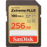 SanDisk Extreme PLUS 256GB SDXC Memory Card + 2 years RescuePRO Deluxe up to 190MB/s & 130MB/s Read/Write speeds, UHS-I, Class 10, U3, V30, EAN: 619659189457