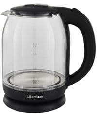 Электрочайник Liberton LEK-6808, Black, 1500W, 1.8 л, стекло, дисковый, LED-подсветка, индикатор уровня воды