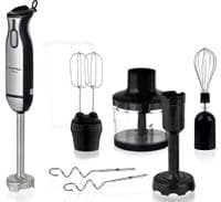 Блендер Liberton LHB-0306 Black, 1000W, занурювальний, плавне регулювання швидкості + Турбо, аксесуари: вінчик для збивання, мірний стакан (600мл), чаша подрібнювача (500мл), насадка-міксер, гак для тіста, насадка для пюре