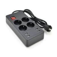 Мережевий фільтр на 4 розетки + 4 USB виходи 5V-4.8A, 16A, 240V, Black