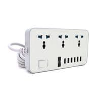 Мережевий фільтр ТВ-Т09, 3 розетки + 6 USB, 2 м, перетин 3х0, 75мм, 3000W, White-grey, Box