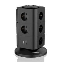 Сетевой фильтр SAFEMORE настольный, на 11 розеток + 2 USB выхода, 10A, 220-240V, 2400W, 2м, Black