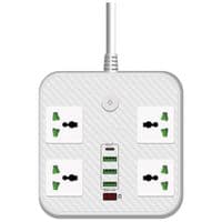 Мережевий фільтр ТВ-Т90, 4 розетки + 3 USB, 2 м, перетин 3х0, 75мм, 3000W, White, Box