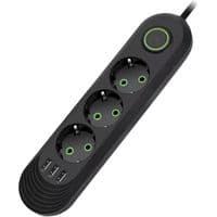 Сетевой фильтр F03U, 3 розетки EU + 3 USB, 1.5 м, сечение 3х0,75мм, 2500W, Black, Box
