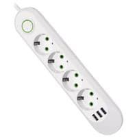 Сетевой фильтр F04U, 4 розетки EU + 3 USB, 1.5 м, сечение 3х0,75мм, 2500W, White, Box