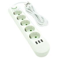 Сетевой фильтр F05U, 5 розеток EU + 3 USB, 1.5 м, сечение 3х0,75мм, 2500W, White, Box