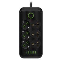 Сетевой фильтр F06U, 6 розеток (3 EU + 3 Universal) + 4 USB + 1PD, кнопка включения с индикатором, 2 м, 3х0,75мм, 2500W, Black, Box