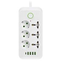 Фільтр F06U, 6 розеток (3 EU + 3 Universa) + 4 USB + 1PD, кнопка включення з індикатором, 2 м, 3х0,75мм, 2500W, White, Box