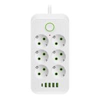 Мережевий фільтр F07U, 6 розеток EU+4 USB+1PD, кнопка включення з індикатором, 2 м, 3х0,75 мм, 2500W, White, Box