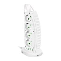 Мережевий фільтр F14, 8 розеток EU+3 USB+Type-C, кнопка включення з індикатором, 2 м, 3х0,75мм, 2500W, White, Box