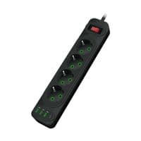 Мережевий фільтр F24U, 4 розетки EU+3 USB+PD, кнопка включення з індикатором, 2 м, 3х0,75мм, 2500W, Black, Box