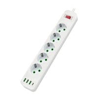 Сетевой фильтр F25U, 5 розеток EU + 3 USB + PD, кнопка включения с индикатором, 2 м, 3х0,75мм, 2500W, White, Box