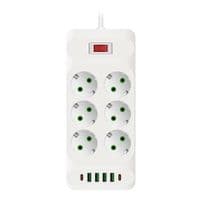 Сетевой фильтр F33U, 6 розеток EU + 4 USB + 2 PD, кнопка включения с индикатором, 2 м, 3х0,75мм, 2500W, White, Box