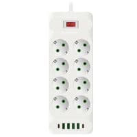 Мережевий фільтр F34U, 8 розеток EU+4 USB+2 PD, кнопка включення з індикатором, 2 м, 3х0,75 мм, 2500W, White, Box