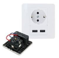 Розетка врізна, Input: AC 100-250V 16A, 2-USB-виходу, White