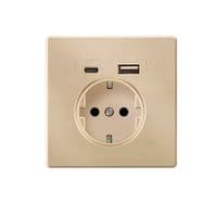 Розетка врізна із заземленням, Input: AC:110-250V / 16A, Type-C / USB-виходи, Gold