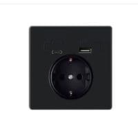 Розетка врізна із заземленням, Input: AC:110-250V/16A, Type-C/USB-виходи, Black