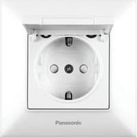 Розетка Panasonic Arkedia Slim із заземленням, із захисними шторками, з кришкою, біла