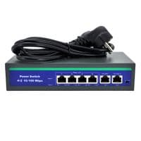 Коммутатор POE 48V с 4 портами POE 100Мбит + 2 порт Ethernet (UP-Link) 100Мбит, корпус - металл, Black, БП вcтроенный, Q20