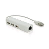 Контролер USB 2.0 to Ethernet VEGGIEG - Мережевий адаптер 100/1000Mbps з проводом, RTL-8152B+FE2.2S + 3 порти USB2.0, White, Metal, Blister-Box